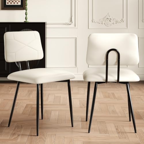 VECELO Stacking Dining Chairs Set of 4, Tufted Faux Leather, Beige