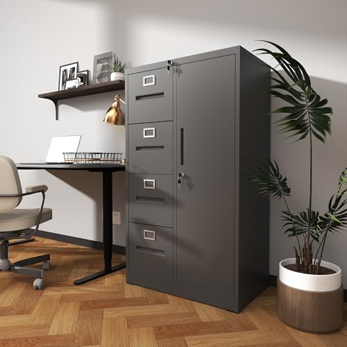 Metal Storage Vertical Filing Cabinet with Lock, 4-Drawer Steel File Locker