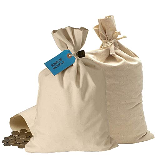 BankSupplies Currency Money Coin Sack Bags 12W x 19H Cotton Flat Bottom Pouches Double Stitched Seams Pack of 100 for Coins and Cash