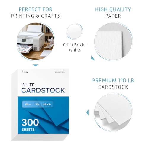 Cardstock Paper | 300 Pack, White Card Stock Printer Paper 8.5 x11, Heavyweight Thick, 110 lb, Premium Smooth Sheets and Printer Compatible - for Crafts, Cards, and Business