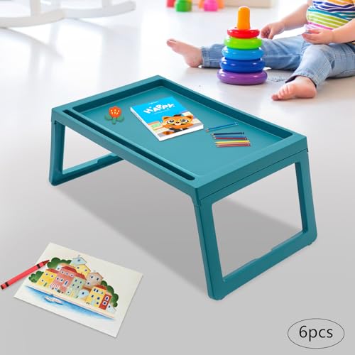 6Pcs Lap Desks with Slots Freestanding Server Tray Folding Table Foldable Laptop Desk Food Holder Bearing 15lbs，25.6 * 14 * 10.6in for Schools, Nurseries, Kindergartens,Beds, Sofas, Picnics