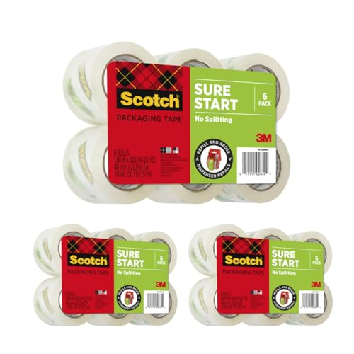 Scotch Sure Start Packing Tape, 1.88 in. x 25 yd Rolls, 3 Pack