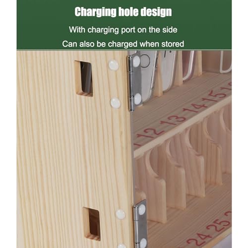 Wooden Cell Phone Holder Cell Phone Storage Cabinet, Mobile Phone Management Storage Box Desktop Organizer, Pocket Chart Storage Cabinet with Door Locks and Keys, for Classroom School Conference
