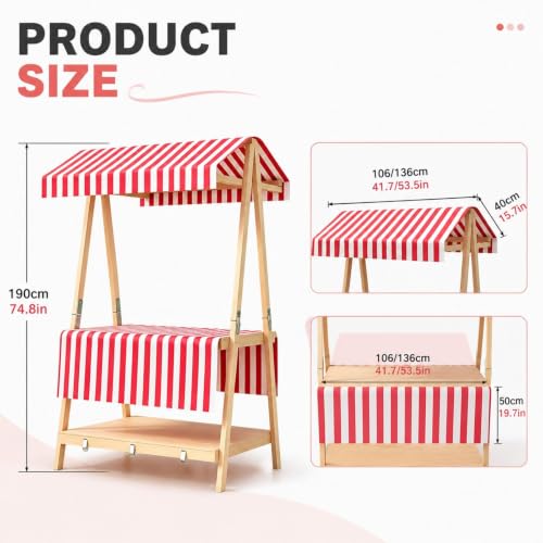 CHBMZ Outdoor Event Display Stand, Foldable Two Tier Wooden Booth with Canopy, Suitcase Style Pop Up Vendor Stand for Festivals, Holiday Markets, Craft Shows & Seasonal Events(Yellow,106cm/41.7in)