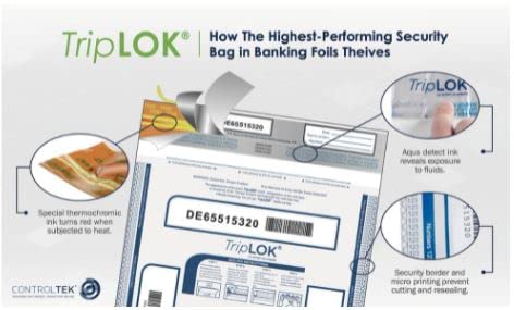 ControlTek TripLOK Tamper-Evident Deposit Bags, 19" x 28", Clear, 50 Bags