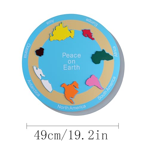 Premium Montessori Seven Continents Puzzle – Large Wooden World Map Puzzle Board, 19.3in(49cm) Geography Learning Materials, Continent Identification & Cultural Studies, Homeschool Classroom Kids 3-6
