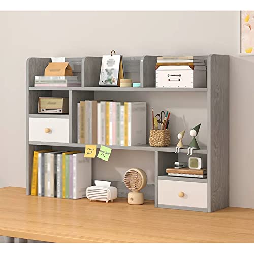 hezhuhe2258 Book Shelf Desktop Shelf Wood Organizer Storage for Office Supplies and Home, Bookshelf, The Best Companion for Desk, Grey(L113*D17*H80cm)