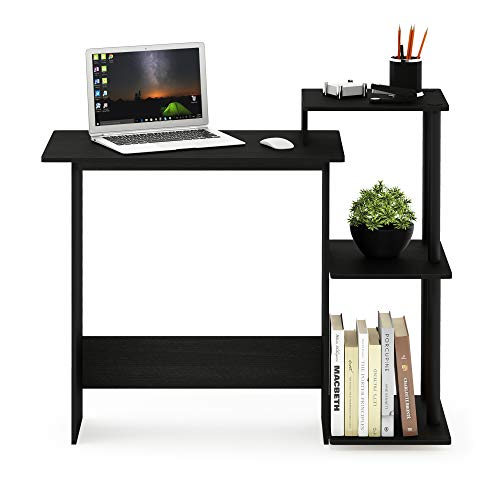 Furinno Efficient 29-Inch Black Computer Desk with Side Shelves, Gaming Desk with 3 Open Shelves, Home Office Desk, for Home Office, Study Room, Dorm, Bedroom, Dark Americano