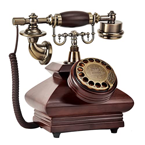 saditesdk Landline Phone Retro Corded Phone Vintage Rotary Dial Landline Telephone Wooden Classic Old Fashioned Desk Phone with Redial Function
