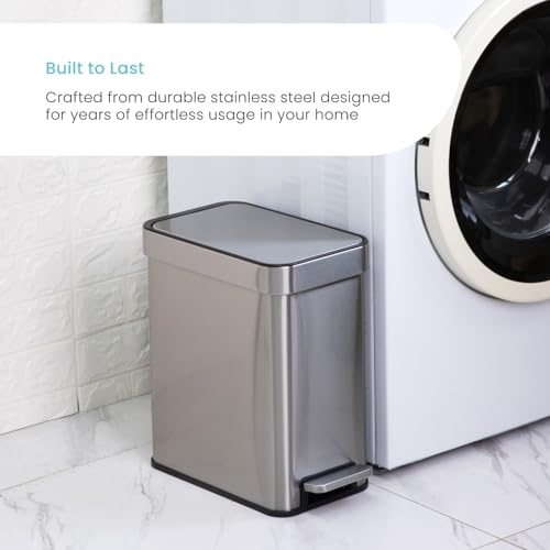 Home Zone Living 3-Pack 3 Gallon Small Trash Can with a Lid and Step Pedal, CleanAura, Odor Control, Stainless Steel with Slim Design for Home and Office, Silver, 10 Liters