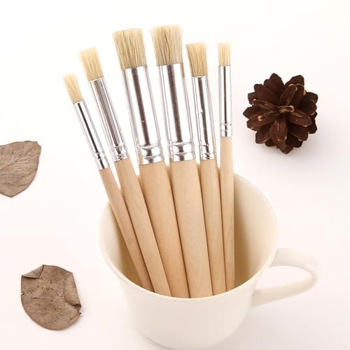 FENOKD Stencil Brush 6 Pcs Wooden Stencil Brushes for Acrylic Painting Stipple Template Brush 3 Sizes for Crafting Art Paint Crafts Project