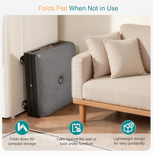 VECELO Foot Rest Under Desk at Work, Height Adjustable Rolling Foot Stool Set of 2 with Wheels, Cushioned Seat for Living Room, Bedroom, Home Office, Grey