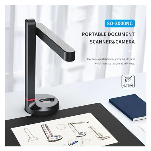 Document Camera, T201 Book Scanner, Automatic Document, Max A4 A3 Size with Smart OCR Led Desk Lamp for Family Home Office, Increase Efficiency for Live Demo, Distance(1300 Pixel)