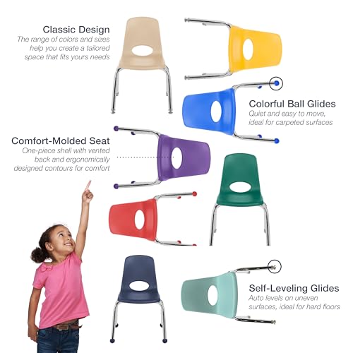 FDP 10" School Stack Chair with Swivel Glides, Purple, 11554-PU