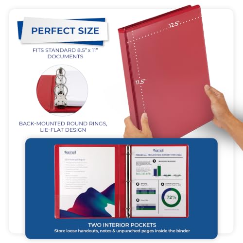 Samsill 0.5 Inch 3 Ring Binders, Economy Round Ring, Clear View Cover, 100 Sheet Capacity - for School, Home, Office - Red, 12 Pack