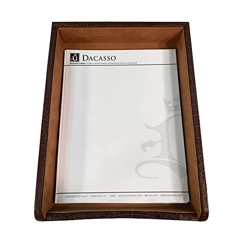 DACASSO Crocodile Embossed Leather Letter Tray - Luxury Letter Holder & Paper Organizer for Desk - Office Organization & Executive Desk Decor - (Brown)