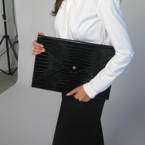 Heaven Mayhem Laptop Sleeve, Crocodile Textured Faux Leather Case, Black