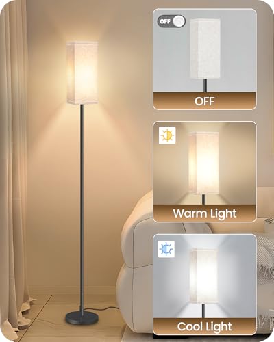 GOEBLESON Set of 2 Floor Lamps for Living Room, Modern Tall Standing Lamps with Foot Switches, Bulb Not Included, 64.6'', for Living Room, Bedroom, Kids Room, ETL Listed, Beige and Black E07LDP205W1
