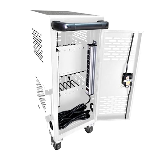 16 Device Mobile Charging Cart and Cabinet, Laptop Storage, Lockable Station, Easy Cable Management, Up to 14" Tablets and Chromebooks, White