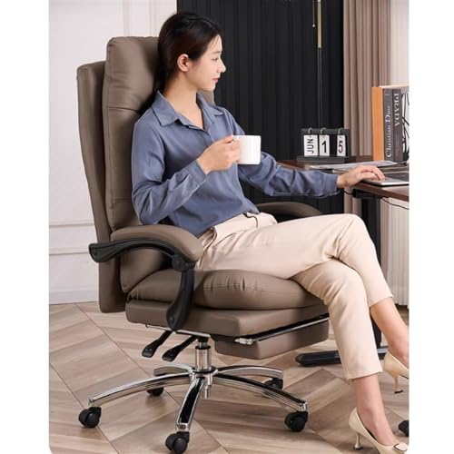 hezhuhe2258 Office Chair Home Office Chair Leisure Comfortable Padded Desk Bedroom Study High Back PU Leather Adjustable(Beige)