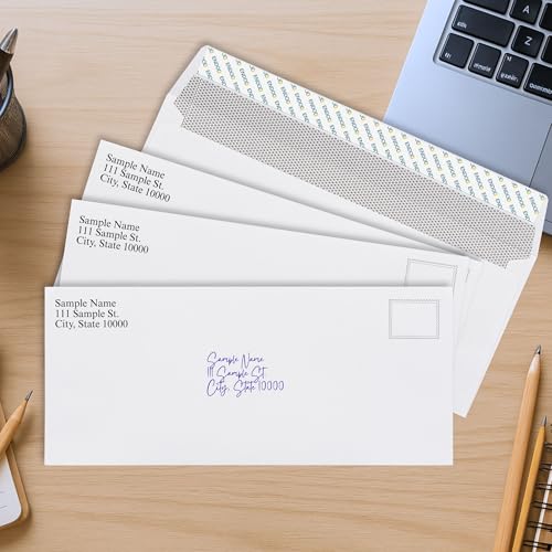 #10 Envelopes Self Seal, 500 Count, Security Tinted, 4 1/8 x 9 1/2 Inch, Business Envelopes Letter Size, 24 LB Paper - Bright White Color - Legal Size