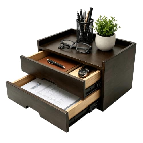 Gphudpzdl Solid Wood Desk Organizer with Drawers, Wooden Desktop Drawers