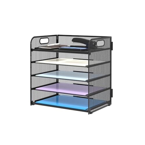 File Organizer 5-Layer Grid Desktop File Organizer with Handles, Paper Sorter, Thick Black
