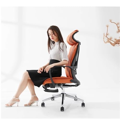 AEYSD-456 Chair Back Support Ergonomic Chair with Head Pillow Leather Office Chairs Adjustable and Rotating Comfortable High Backrest(Orange)