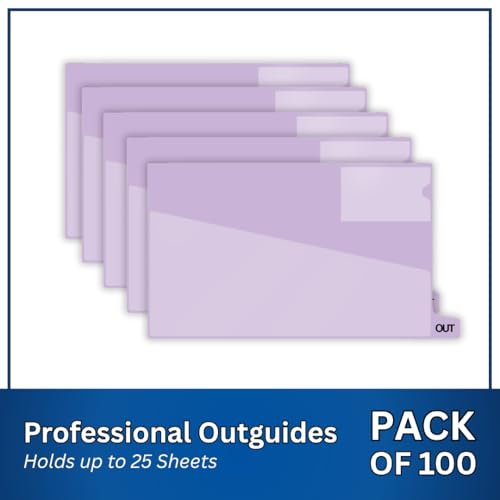 Doctor Stuff - Small Bottom Tab Vinyl Outguides, Diagonal Cut Front Pocket, Top Charge Out Slip Pocket, Plastic File Folder, Legal Size 9" x 16", Lavender, 100/Box