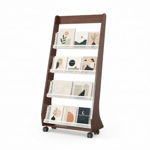 Quvex 4-Tier Magazine Rack with Wheels, 57.8" Tall Curved Display Stand