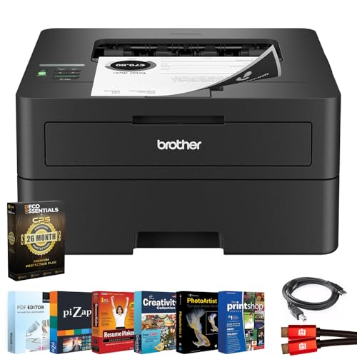 Brother HLL2460DW SOHO Laser Printer Bundle with 26 Month Protection Plan, Printer Essentials Digital Download, 6FT HDMI 2.0 Cable & 6FT USB Type‑A to Type‑B Cable