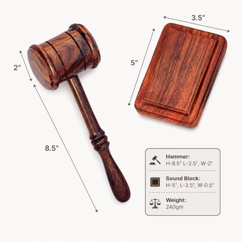 Handcrafted Wooden Gavel and Sound Block Set Premium Quality Ideal for Judge Lawyer Student Auction Courtroom Meetings Gifts