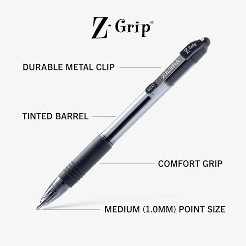 Zebra Pen Z-Grip Retractable Ballpoint Pen, Black Ink, 1.0mm, 108 Bulk-Pack