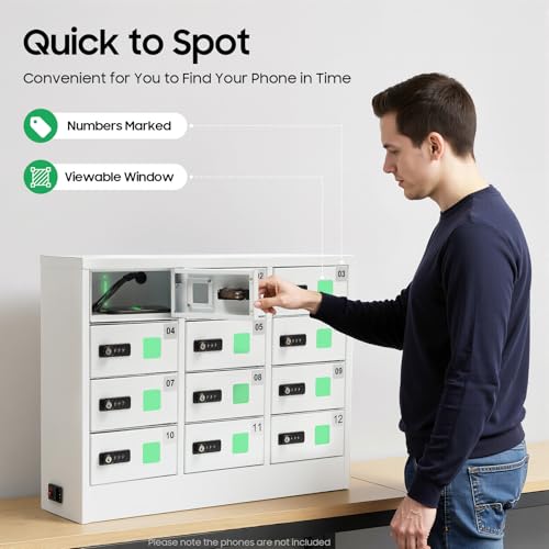 SHZICMY 12 Compartment Cell Phone Locker with Charging Station and Lock