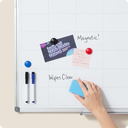 U Brands 24" x 36" Magnetic White Board Calendar, Silver Frame with Markers