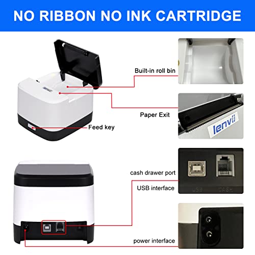 LENVII LV-R258 58MM POS Thermal Printer, USB and LAN Ports, Compatible with Windows and Mac, Suitable for Retail/Supermarket/Kitchen/Clothing Stores