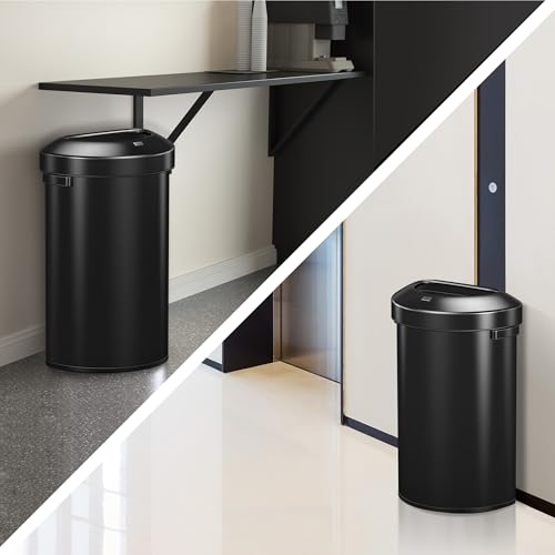 EKO Urban 21 Gallon Semi-Round Open Top Waste Bin, Stainless Steel Half Round Commercial Trash Can for Indoor and Outdoor, Extra Large Garbage Bin for Home, Office, Restaurant, 80L, Matte Black