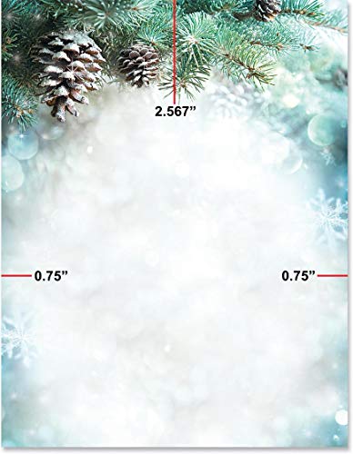 Winter Pine Elegance Christmas Holiday Theme Paper Stationery, 100 Sheets