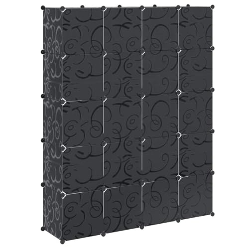 Coespram Modular Cabinet 14 Compartments, 14.6" x 57.5" x 71.1" Plastic Cube Storage Organizer, Flexible Shelving Unit for Living Room, Hallway and Office, Black and White