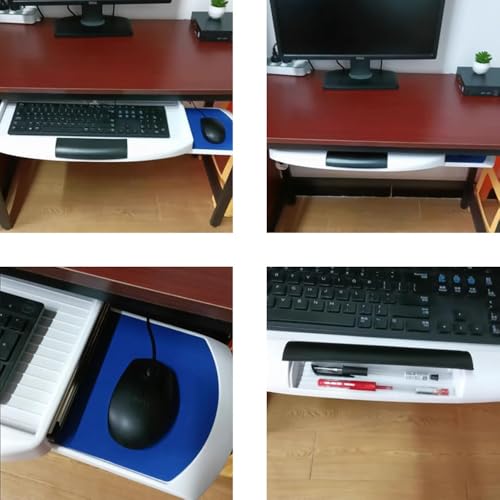 ZYXQQJ Keyboard Tray Under Desk Slide Keyboard Shelf with Rotatable Mouse Platform Ergonomic Keyboard Drawer Platforms, Black White(White)