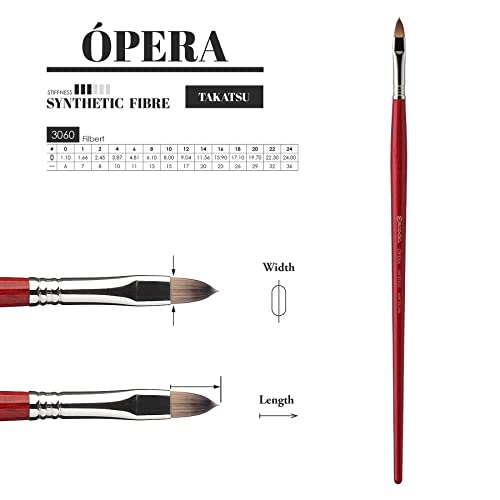 Escoda Opera Series 3060 Artist Oil and Acrylic Paint Brush, Synthetic Takatsu Filament, Filbert, Size 22