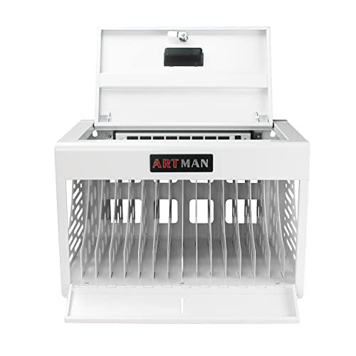 16-Device Fully Assembled Charging Station for Laptops/Tablets - Charging Cabinet for iPad/Chromebooks/Laptop Computers - Storage Carts for Classroom/Library/Office (White)