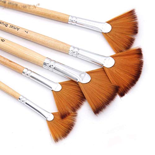 HBJWOV 5Pcs/Set Nylon Hair Wooden Handle Log Color Watercolor Paint Pen Multi Purpose Fan-Shaped Oil Painting Brushes