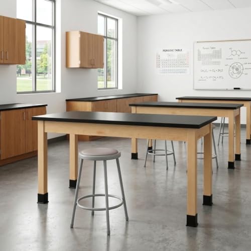 Learniture by Diversified Woodcrafts Science Lab Table, Chemical-Resistant Laboratory Table with Black High-Pressure Laminate Top,Solid Oak Legs, STEM Classroom, Science Lab & Workshop Furniture