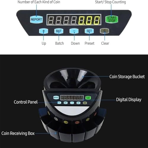 Automatic Electronic Coin Counting Machine, Electronic Coin Counter,Portable Shops Coin Sorter,Coin Counter,with LED Display,for All Round Coins and Tokens(Black)