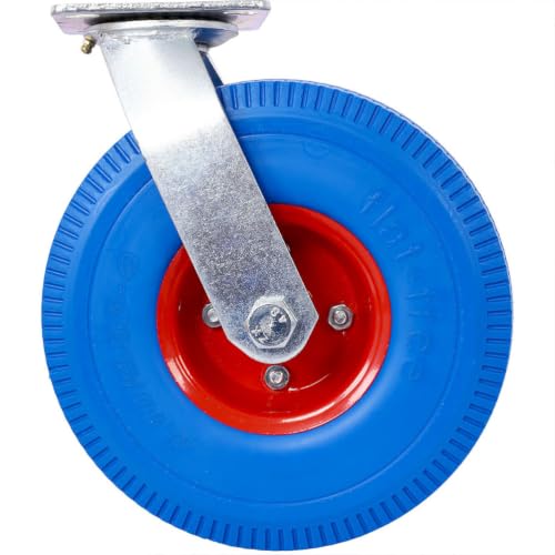 10 Inch Heavy Duty Caster Wheels Set of 4, Industrial Swivel and Rigid Rubber Casters with 5/8 Inch Bore Steel Hub, 350 LBS Capacity Flat Free Cart Wheels for Workbench Trolley Cabinet Wagon