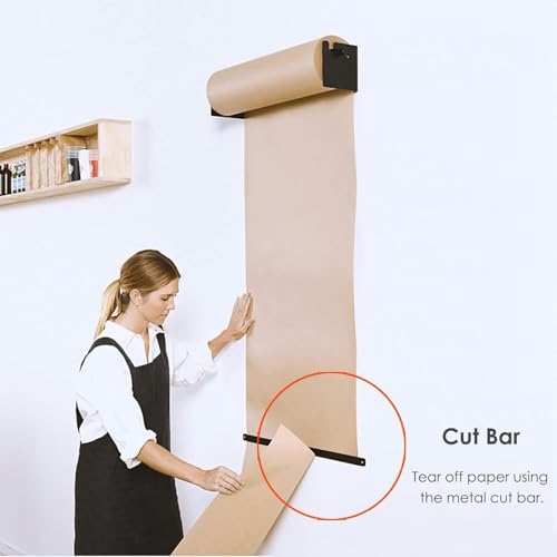 LNNW Kraft Paper Dispenser Kraft Wall Mount Paper Roll Dispenser & Cutter, Hanging Note Roll Display Stand for Kids Room/Meeting Room/School Decorative Message Boards for Wall(37cm/14.6in Wide)