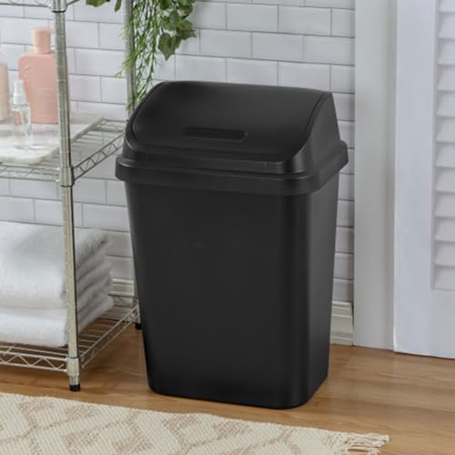 Sterilite Swing Top Wastebasket, Trash Can, 7.8 Gallon, Black, 12-Pack