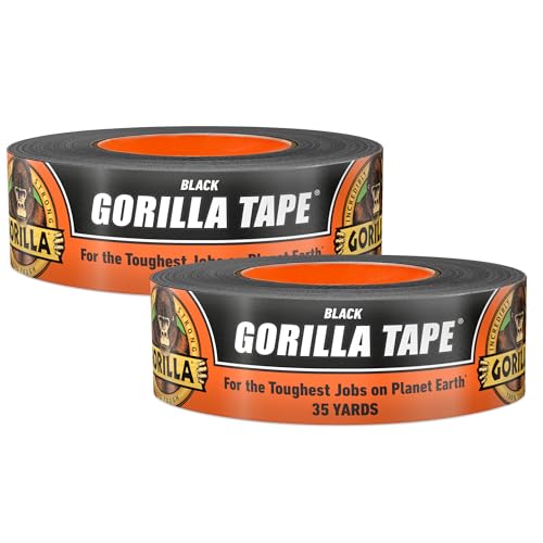 GORILLA Heavy Duty Duct Tape, Weatherproof, Black, 1.88" x 35 yd, 2-Pack