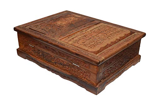 Holy Foldable Book Stand Wooden Handcarved Rehal Box for Quran,Bible,Gita,Gurugr